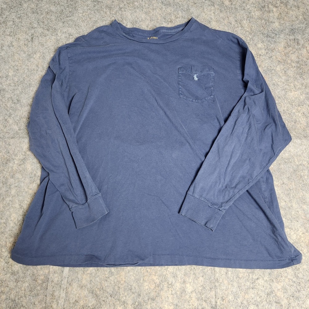 Polo Ralph Lauren Crew Neck Shirt Men 2XLT XXL Tall Blue Long Sleeve Pullover
